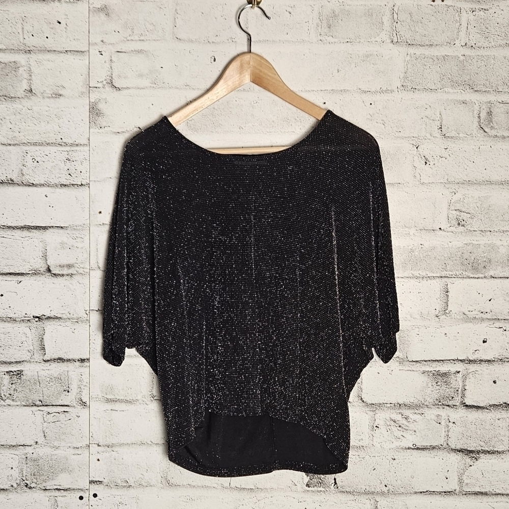 Pigalle Black Metallic Glitter Dolman Sleeve Top Size Small